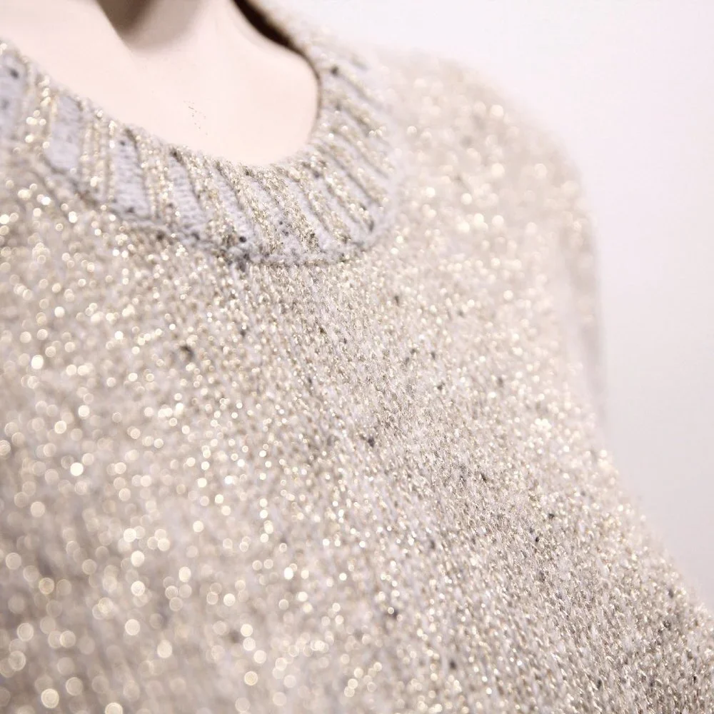 J. Crew Factory Metallic‎ Lambs Wool Blend Crew Neck Sweater Tan Women Size XS